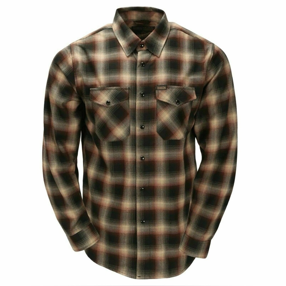 DIXXON Moreno Mens 2X Snap Button Down Flannel Black Brown Limited EUC